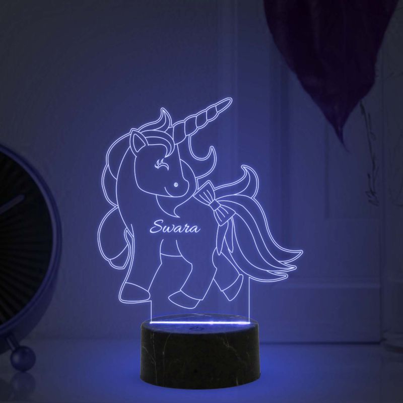 3D Illusion Unicorn Horse  Night Lamp with Warm White Light Customized with Name Gifts for Kids ,Bedroom Decoration